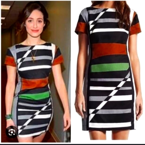 Derek Lam Dresses & Skirts - Derek Lam Women's Geo Striped Linen Blend Abstract Sheath Dress Size 12